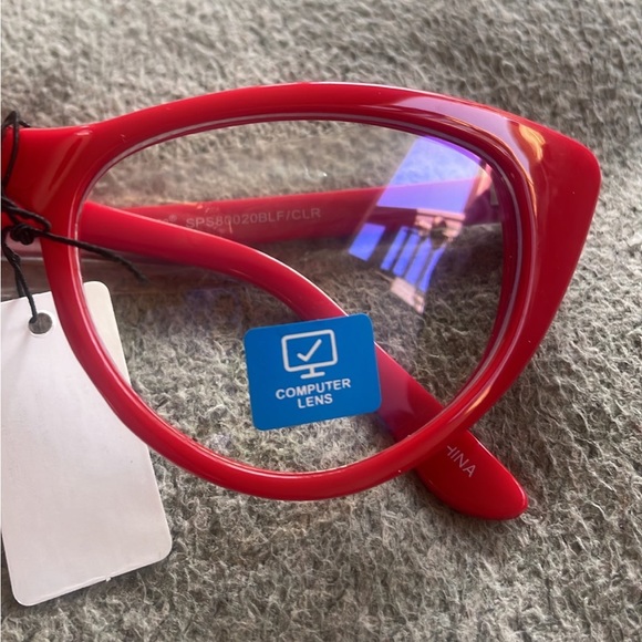 RED VINTAGE LOOK CAT EYE  FRAME BLUE LIGHT BLOCKING GLASSES.…NEW - Picture 7 of 12
